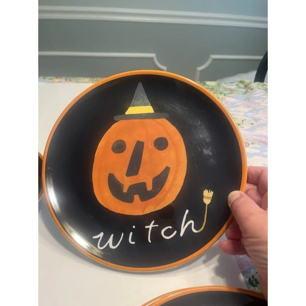 8pc Pottery Barn Halloween Pumpkin Melamine 9” Luncheon Plates